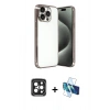 MARSİLYAN™- iPhone 15 Pro Max Kılıf Vadi Minimal - Siyah 3D Antistatik Seramik Nano Ekran Koruyucu + PVD Metal Kamera Lens - SH