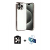 MARSİLYAN™- iPhone 15 Pro Max Kılıf Vadi Minimal - Siyah 3D Antistatik Seramik Nano Ekran Koruyucu + PVD Metal Kamera Lens - TU