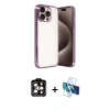 MARSİLYAN™- iPhone 15 Pro Max Kılıf Vadi Minimal - Siyah 3D Antistatik Seramik Nano Ekran Koruyucu + PVD Metal Kamera Lens - TU