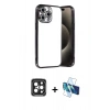 MARSİLYAN™- iPhone 15 Pro Max Kılıf Vadi Minimal - Siyah 3D Antistatik Seramik Nano Ekran Koruyucu + PVD Metal Kamera Lens - SH