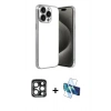 MARSİLYAN™- iPhone 15 Pro Max Kılıf Vadi Minimal - Siyah 3D Antistatik Seramik Nano Ekran Koruyucu + PVD Metal Kamera Lens - LT