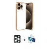MARSİLYAN™- iPhone 15 Pro Max Kılıf Vadi Minimal - Siyah 3D Antistatik Seramik Nano Ekran Koruyucu + PVD Metal Kamera Lens - LT