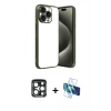 MARSİLYAN™- iPhone 15 Pro Max Kılıf Vadi Minimal - Siyah 3D Antistatik Seramik Nano Ekran Koruyucu + PVD Metal Kamera Lens - LT