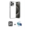 MARSİLYAN™- iPhone 15 Pro Max Kılıf Vadi Minimal - Siyah 3D Antistatik Seramik Nano Ekran Koruyucu + PVD Metal Kamera Lens - SH