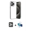 MARSİLYAN™- iPhone 15 Pro Max Kılıf Vadi Minimal - Siyah 3D Antistatik Seramik Nano Ekran Koruyucu + PVD Metal Kamera Lens - GI