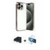MARSİLYAN™- iPhone 15 Pro Max Kılıf Vadi Minimal - Siyah 3D Antistatik Seramik Nano Ekran Koruyucu + Raze Metal Kamera Lens - LT