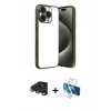 MARSİLYAN™- iPhone 15 Pro Max Kılıf Vadi Minimal - Siyah 3D Antistatik Seramik Nano Ekran Koruyucu + Raze Metal Kamera Lens - LT