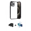 MARSİLYAN™- iPhone 15 Pro Max Kılıf Vadi Minimal - Siyah 3D Antistatik Seramik Nano Ekran Koruyucu + Raze Metal Kamera Lens - TMGI