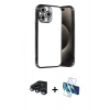 MARSİLYAN™- iPhone 15 Pro Max Kılıf Vadi Minimal - Siyah 3D Antistatik Seramik Nano Ekran Koruyucu + Raze Metal Kamera Lens - LT