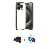 MARSİLYAN™- iPhone 15 Pro Max Kılıf Vadi Minimal - Siyah 3D Antistatik Seramik Nano Ekran Koruyucu + Raze Metal Kamera Lens - TMGI