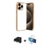 MARSİLYAN™- iPhone 15 Pro Max Kılıf Vadi Minimal - Siyah 3D Antistatik Seramik Nano Ekran Koruyucu + Raze Metal Kamera Lens - SH