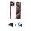 MARSİLYAN™- iPhone 15 Pro Max Kılıf Vadi Minimal - Siyah 3D Antistatik Seramik Nano Ekran Koruyucu + Raze Metal Kamera Lens - LT