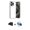 MARSİLYAN™- iPhone 15 Pro Max Kılıf Vadi Minimal - Siyah 3D Antistatik Seramik Nano Ekran Koruyucu + Raze Metal Kamera Lens - SH