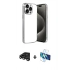 MARSİLYAN™- iPhone 15 Pro Max Kılıf Vadi Minimal - Siyah 3D Antistatik Seramik Nano Ekran Koruyucu + Raze Metal Kamera Lens - TMGI