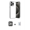 MARSİLYAN™- iPhone 15 Pro Max Kılıf Vadi Minimal - Siyah Bilvis 0.18mm Plus Cam Ekran Koruyucu + PVD Metal Kamera Lens - GI