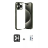 MARSİLYAN™- iPhone 15 Pro Max Kılıf Vadi Minimal - Siyah Bilvis 0.18mm Plus Cam Ekran Koruyucu + PVD Metal Kamera Lens - GI