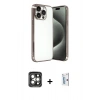 MARSİLYAN™- iPhone 15 Pro Max Kılıf Vadi Minimal - Siyah Bilvis 0.18mm Plus Cam Ekran Koruyucu + PVD Metal Kamera Lens - GI