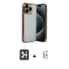 MARSİLYAN™- iPhone 15 Pro Max Kılıf Vadi Minimal - Siyah Bilvis 0.18mm Plus Cam Ekran Koruyucu + PVD Metal Kamera Lens - GI