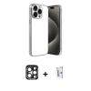 MARSİLYAN™- iPhone 15 Pro Max Kılıf Vadi Minimal - Siyah Bilvis 0.18mm Plus Cam Ekran Koruyucu + PVD Metal Kamera Lens - LT