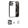 MARSİLYAN™- iPhone 15 Pro Max Kılıf Vadi Minimal - Siyah Bilvis 0.18mm Plus Cam Ekran Koruyucu + PVD Metal Kamera Lens - LT