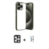 MARSİLYAN™- iPhone 15 Pro Max Kılıf Vadi Minimal - Siyah Bilvis 0.18mm Plus Cam Ekran Koruyucu + PVD Metal Kamera Lens - LT