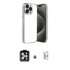 MARSİLYAN™- iPhone 15 Pro Max Kılıf Vadi Minimal - Siyah Bilvis 0.18mm Plus Cam Ekran Koruyucu + PVD Metal Kamera Lens - TU