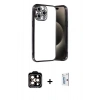 MARSİLYAN™- iPhone 15 Pro Max Kılıf Vadi Minimal - Siyah Bilvis 0.18mm Plus Cam Ekran Koruyucu + PVD Metal Kamera Lens - TU