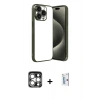 MARSİLYAN™- iPhone 15 Pro Max Kılıf Vadi Minimal - Siyah Bilvis 0.18mm Plus Cam Ekran Koruyucu + PVD Metal Kamera Lens - GS
