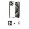 MARSİLYAN™- iPhone 15 Pro Max Kılıf Vadi Minimal - Siyah Bilvis 0.18mm Plus Cam Ekran Koruyucu + PVD Metal Kamera Lens - GS