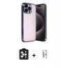 MARSİLYAN™- iPhone 15 Pro Max Kılıf Vadi Minimal - Siyah Bilvis 0.18mm Plus Cam Ekran Koruyucu + PVD Metal Kamera Lens - TU