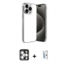 MARSİLYAN™- iPhone 15 Pro Max Kılıf Vadi Minimal - Siyah Bilvis 0.18mm Plus Cam Ekran Koruyucu + PVD Metal Kamera Lens - GS