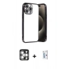 MARSİLYAN™- iPhone 15 Pro Max Kılıf Vadi Minimal - Siyah Bilvis 0.18mm Plus Cam Ekran Koruyucu + PVD Metal Kamera Lens - GS