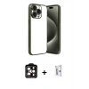 MARSİLYAN™- iPhone 15 Pro Max Kılıf Vadi Minimal - Siyah Bilvis 0.18mm Plus Cam Ekran Koruyucu + PVD Metal Kamera Lens - TU
