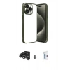 MARSİLYAN™- iPhone 15 Pro Max Kılıf Vadi Minimal - Siyah Bilvis 0.18mm Plus Cam Ekran Koruyucu + Raze Metal Kamera Lens - GS