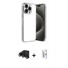 MARSİLYAN™- iPhone 15 Pro Max Kılıf Vadi Minimal - Siyah Bilvis 0.18mm Plus Cam Ekran Koruyucu + Raze Metal Kamera Lens - SH