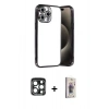 MARSİLYAN™- iPhone 15 Pro Max Kılıf Vadi Minimal - Siyah Bilvis 3D Cam Ekran Koruyucu + PVD Metal Kamera Lens - LT