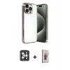 MARSİLYAN™- iPhone 15 Pro Max Kılıf Vadi Minimal - Siyah Bilvis 3D Cam Ekran Koruyucu + PVD Metal Kamera Lens - GI