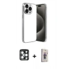 MARSİLYAN™- iPhone 15 Pro Max Kılıf Vadi Minimal - Siyah Bilvis 3D Cam Ekran Koruyucu + PVD Metal Kamera Lens - LT