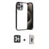MARSİLYAN™- iPhone 15 Pro Max Kılıf Vadi Minimal - Siyah Bilvis 3D Cam Ekran Koruyucu + PVD Metal Kamera Lens - GI