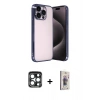 MARSİLYAN™- iPhone 15 Pro Max Kılıf Vadi Minimal - Siyah Bilvis 3D Cam Ekran Koruyucu + PVD Metal Kamera Lens - LT