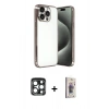 MARSİLYAN™- iPhone 15 Pro Max Kılıf Vadi Minimal - Siyah Bilvis 3D Cam Ekran Koruyucu + PVD Metal Kamera Lens - LT
