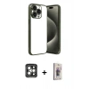 MARSİLYAN™- iPhone 15 Pro Max Kılıf Vadi Minimal - Siyah Bilvis 3D Cam Ekran Koruyucu + PVD Metal Kamera Lens - GI