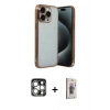 MARSİLYAN™- iPhone 15 Pro Max Kılıf Vadi Minimal - Siyah Bilvis 3D Cam Ekran Koruyucu + PVD Metal Kamera Lens - GS
