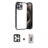 MARSİLYAN™- iPhone 15 Pro Max Kılıf Vadi Minimal - Siyah Bilvis 3D Cam Ekran Koruyucu + PVD Metal Kamera Lens - GS