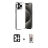 MARSİLYAN™- iPhone 15 Pro Max Kılıf Vadi Minimal - Siyah Bilvis 3D Cam Ekran Koruyucu + PVD Metal Kamera Lens - GS