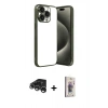 MARSİLYAN™- iPhone 15 Pro Max Kılıf Vadi Minimal - Siyah Bilvis 3D Cam Ekran Koruyucu + Raze Metal Kamera Lens - GS