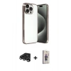 MARSİLYAN™- iPhone 15 Pro Max Kılıf Vadi Minimal - Siyah Bilvis 3D Cam Ekran Koruyucu + Raze Metal Kamera Lens - TMGI