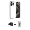 MARSİLYAN™- iPhone 15 Pro Max Kılıf Vadi Minimal - Siyah Bilvis 3D Cam Ekran Koruyucu + Raze Metal Kamera Lens - TMGI