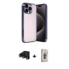 MARSİLYAN™- iPhone 15 Pro Max Kılıf Vadi Minimal - Siyah Bilvis 3D Cam Ekran Koruyucu + Raze Metal Kamera Lens - SH