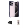 MARSİLYAN™- iPhone 15 Pro Max Kılıf Vadi Minimal - Siyah Bilvis 3D Cam Ekran Koruyucu + Raze Metal Kamera Lens - TMGI